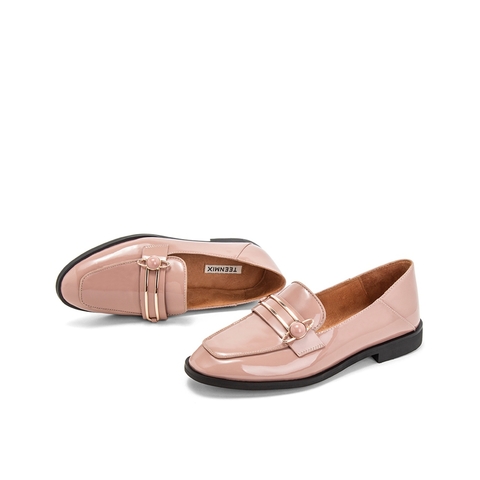 Teenmix/天美意春新款商场同款粉色金属装饰漆皮牛皮革女皮鞋穆勒鞋单鞋CFN10AQ9
