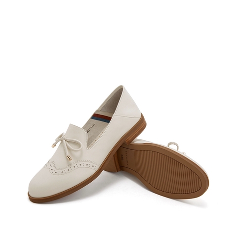 Teenmix/天美意春新款商场同款米白色牛皮革女皮鞋CBQ08AQ9