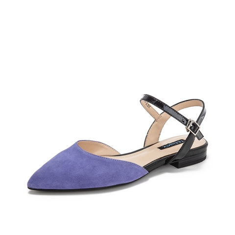 Teenmix/天美意夏新款商场同款兰紫色尖头羊绒皮革女皮凉鞋CB538BK9