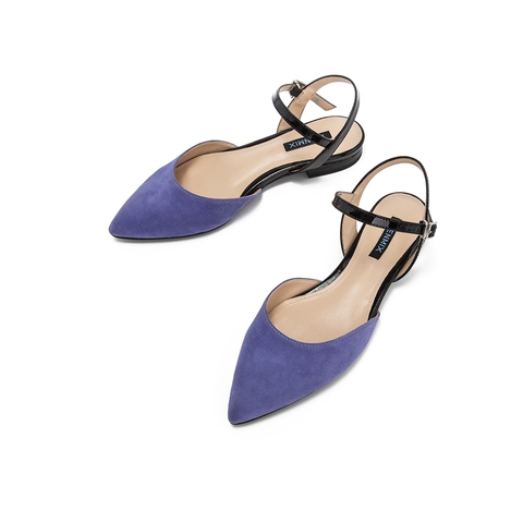 Teenmix/天美意夏新款商场同款兰紫色尖头羊绒皮革女皮凉鞋CB538BK9