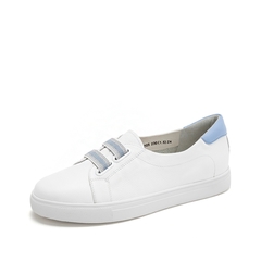 Teenmix/天美意2019春新款商场同款白/兰色牛皮革女皮鞋板鞋6W705AQ9