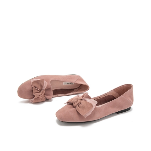 Teenmix/天美意春新款商场同款粉色蝴蝶结穆勒后跟羊绒皮革女皮鞋6B712AQ9