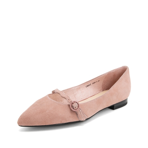 Teenmix/天美意春新款商场同款粉色羊绒皮革皮带扣女皮鞋单鞋CB507AQ9