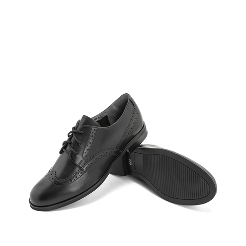 Teenmix/天美意春新款商场同款黑色打蜡布洛克牛皮革女皮鞋CBQ25AM9
