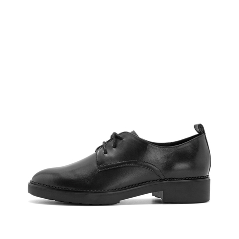 Teenmix/天美意春新品商场同款黑色擦色牛皮革女皮鞋CAT25AM9