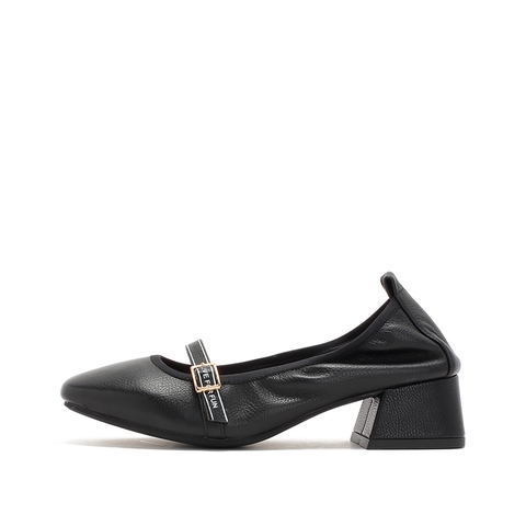 Teenmix/天美意春新款商场同款黑色优雅牛皮革女皮鞋CAD16AQ9