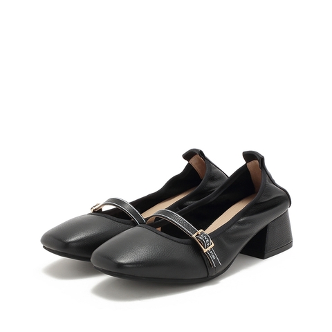 Teenmix/天美意春新款商场同款黑色优雅牛皮革女皮鞋CAD16AQ9