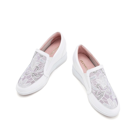 Teenmix/天美意春新款商场同款白色牛皮革女休闲鞋懒人鞋AT451AM9