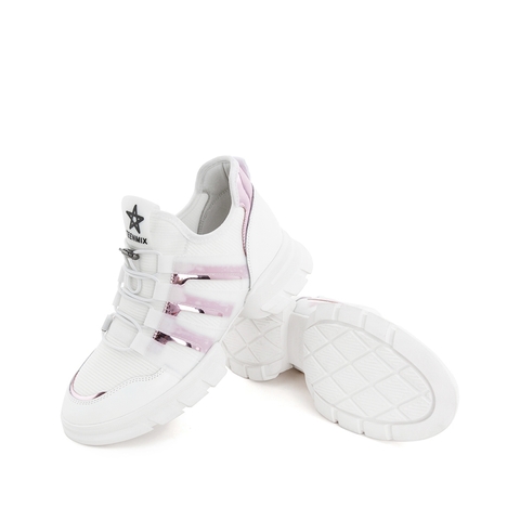 Teenmix/天美意春新款商场同款白色纺织品/牛皮革/胶片女旅游鞋AT501AM9