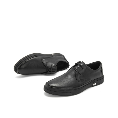 Teenmix/天美意春新款商场同款黑色牛皮革男商务上班休闲鞋2MI01AM9