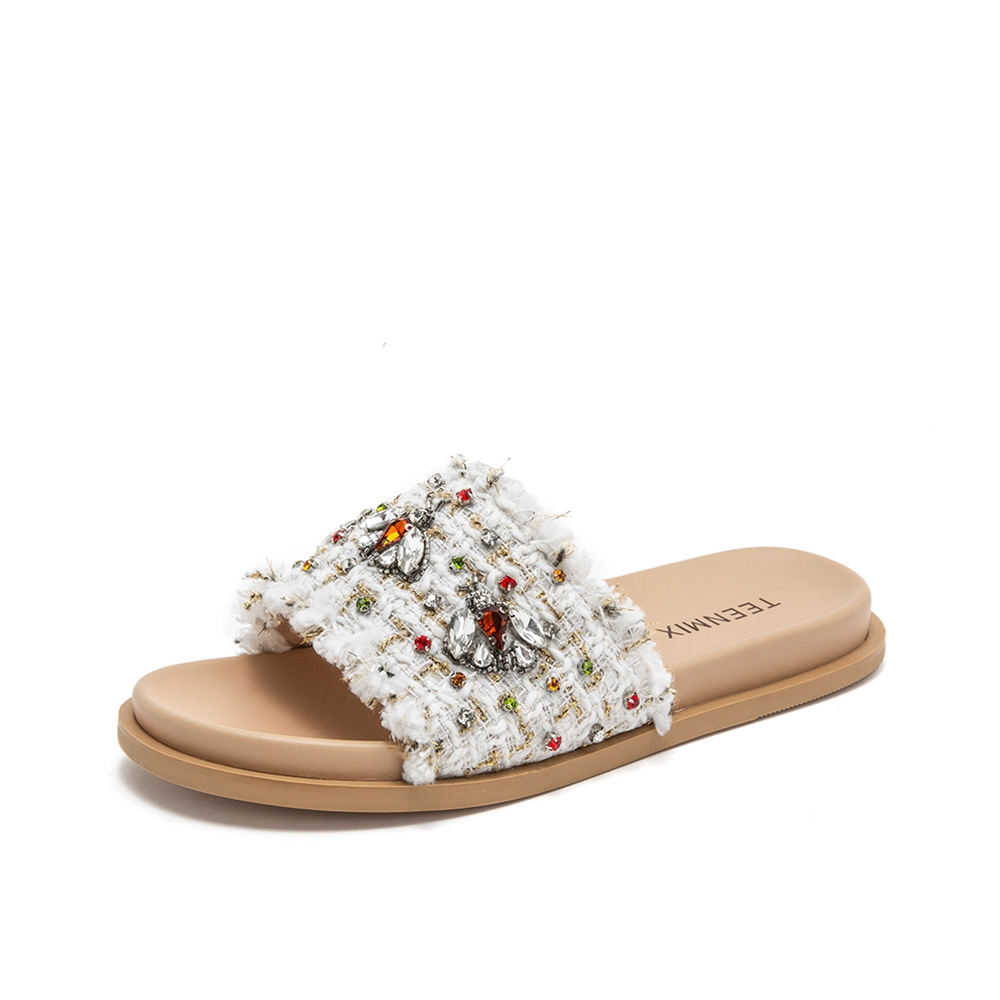 Teenmix/天美意夏新款商场同款白色平底女凉拖鞋AS831BT9