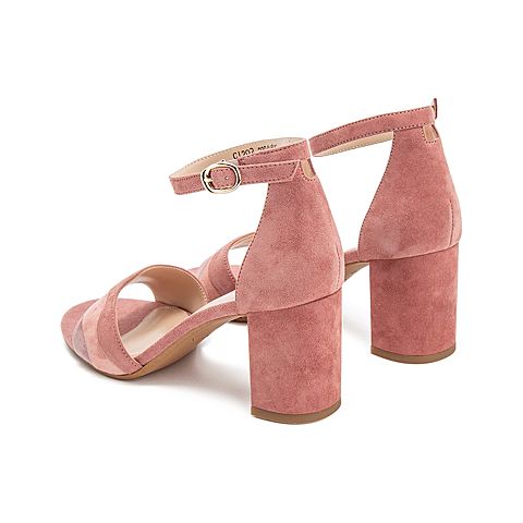 Teenmix/天美意夏新款商场同款粉色波浪一字带高跟女凉鞋CI202BL9