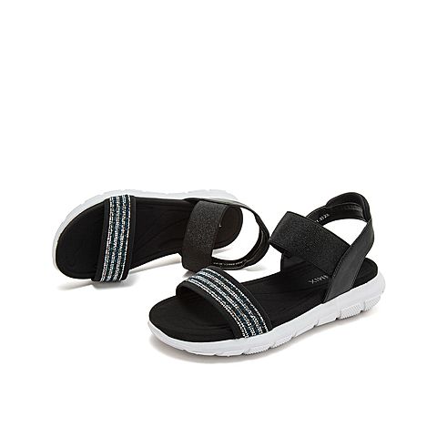Teenmix/天美意夏新款商场同款黑色一字带亮片轻质女凉鞋CJK05BL9