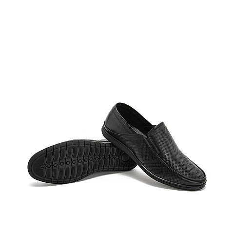 Teenmix/天美意夏新款商场同款黑色牛皮革男休闲鞋2OB01BM9