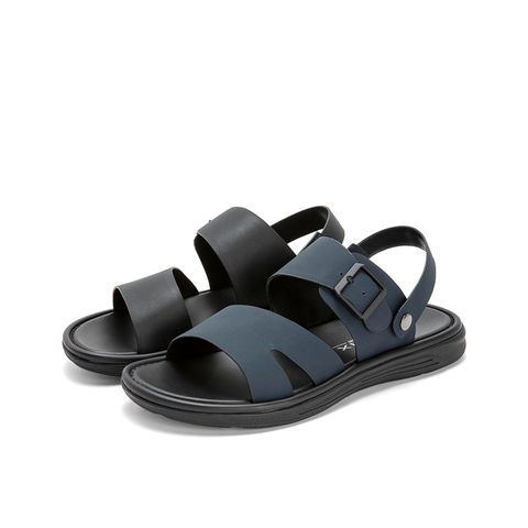 Teenmix/天美意夏新款商场同款深兰色打蜡皮沙滩鞋舒适男凉鞋C2R03BL9