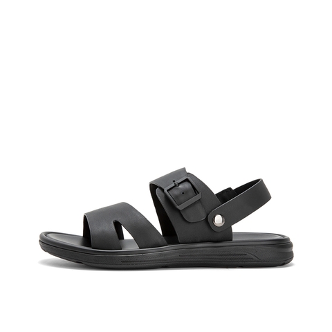 Teenmix/天美意夏新款商场同款黑色打蜡皮沙滩鞋舒适男凉鞋C2R03BL9