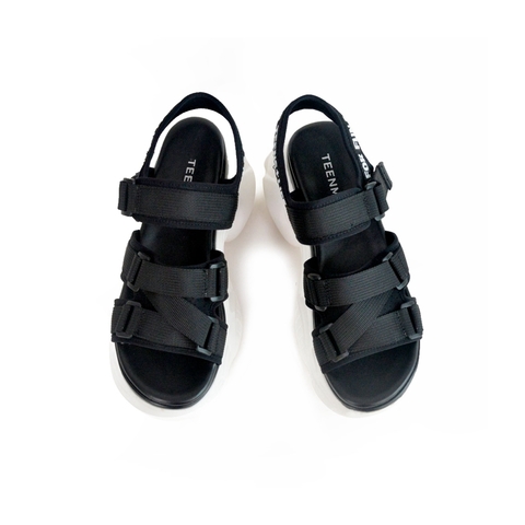 Teenmix/天美意夏新款黑色厚底休闲字母变色卡乐鞋女凉鞋CL402BL9