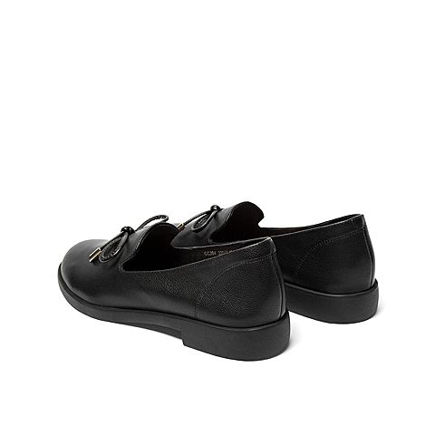 Teenmix/天美意秋新款商场同款黑色牛皮革蝴蝶结气质女单鞋CCJ04CQ9
