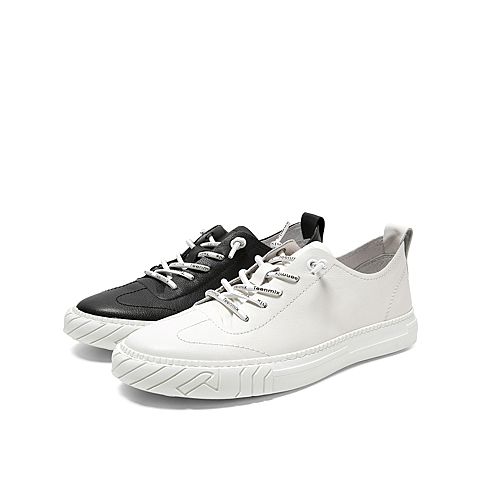 Teenmix/天美意秋新款商场同款白色时尚潮流舒适系带牛皮男休闲板鞋2OV01CM9