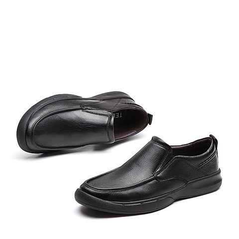 Teenmix/天美意秋新款商场同款黑色套脚牛皮革男鞋CAX10CM9