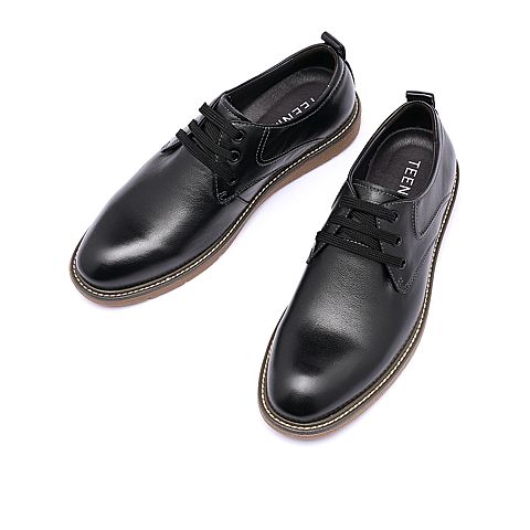 Teenmix/天美意秋新款商场同款黑色英伦软面牛皮绑带男工装鞋CMS01CM9