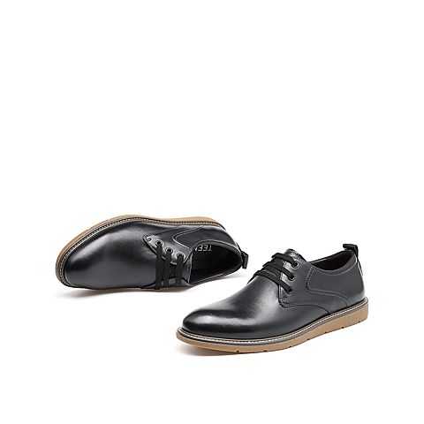 Teenmix/天美意秋新款商场同款黑色英伦软面牛皮绑带男工装鞋CMS01CM9