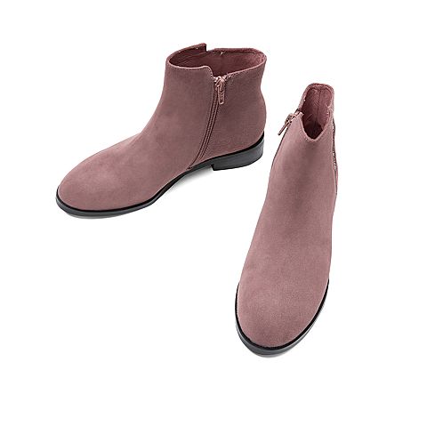 Teenmix/天美意冬新款商场同款粉色短靴女绒面波浪钻饰皮靴COH45DD9