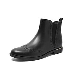 Teenmix/天美意2019冬新款黑色英伦切尔西短靴女布洛克皮靴CBQ64DD9