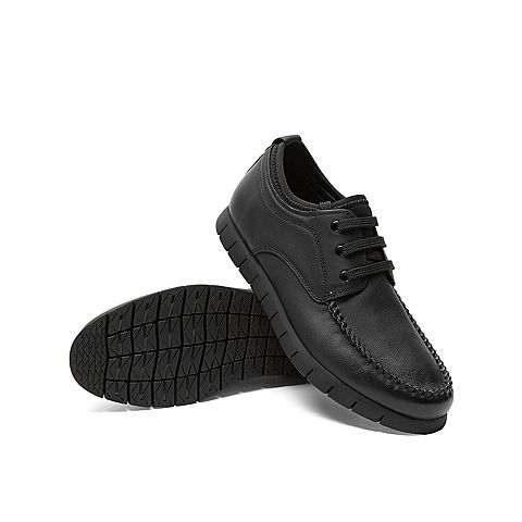 Teenmix/天美意冬新款商场同款黑色绑带厚底哑光牛皮男乐福鞋CMD02DM9