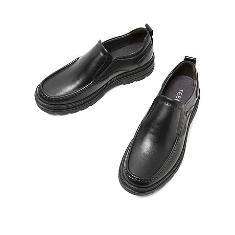 Teenmix/天美意冬新款商场同款黑色商务蛇纹后跟套脚牛皮男休闲鞋90510DM9