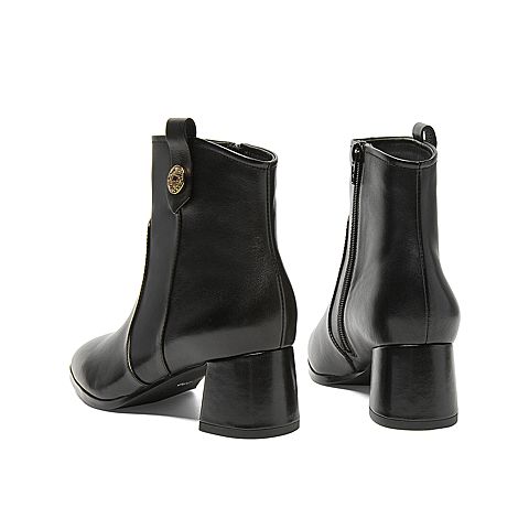 Teenmix/天美意冬新款商场同款黑色拉链休闲方跟女短靴CO743DD9