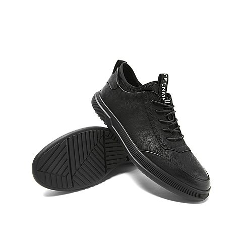 Teenmix/天美意冬新款商场同款黑单里磨砂厚底绑带牛皮男休闲运动鞋2QG01DM9