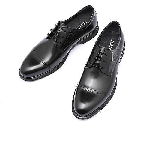 Teenmix/天美意冬新款商场同款黑色商务线条设计正装牛皮男皮鞋2RF01DM9