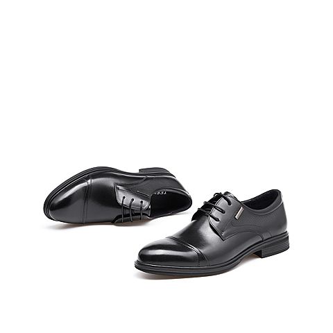 Teenmix/天美意冬新款商场同款黑色商务线条设计正装牛皮男皮鞋2RF01DM9
