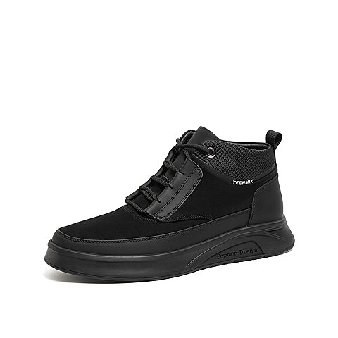 Teenmix/天美意冬新款商场同款黑色绑带厚底休闲牛皮男低靴2QT01DD9