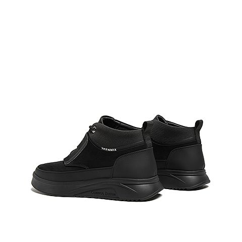 Teenmix/天美意冬新款商场同款黑色绑带厚底休闲牛皮男低靴2QT01DD9
