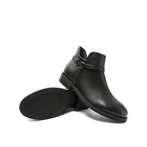 Teenmix/天美意冬新款商场同款黑色羊皮革简约短靴女拉链皮靴AV321DD9