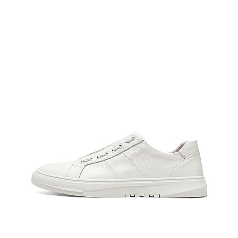 Teenmix/天美意秋新款商场同款白色简约舒适绑带牛皮男休闲鞋2QW01CM9