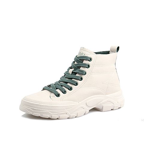 Teenmix/天美意冬新款商场同款白色休闲系带圆头短靴女休闲靴AV711DD9
