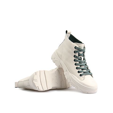 Teenmix/天美意冬新款商场同款白色休闲系带圆头短靴女休闲靴AV711DD9