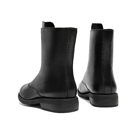 Teenmix/天美意冬新款商场同款黑绒里时尚前拉链方跟牛皮革中靴女皮靴AV721DZ9