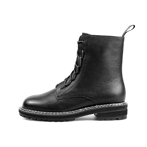 Teenmix/天美意冬新款商场同款黑绒里系带方跟时尚马丁靴女中靴AV731DZ9