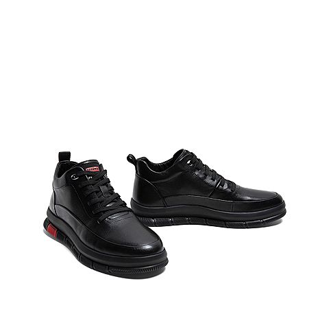 Teenmix/天美意冬新款商场同款黑色绑带舒适牛皮革男休闲靴2RQ01DD9