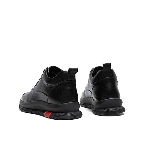 Teenmix/天美意冬新款商场同款黑色绑带舒适牛皮革男休闲靴2RQ01DD9
