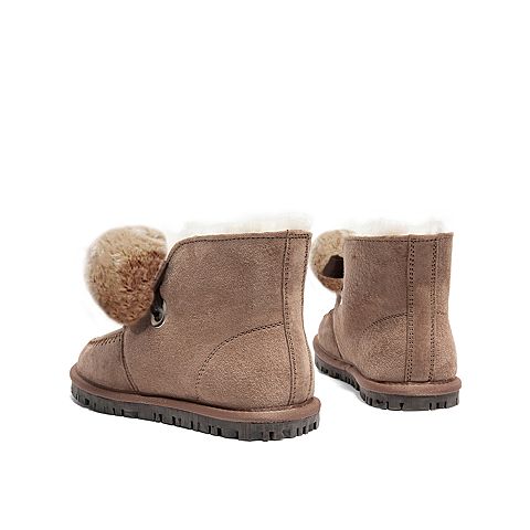 Teenmix/天美意冬新款商场同款驼色猪皮革保暖雪地靴女短靴AV871DD9