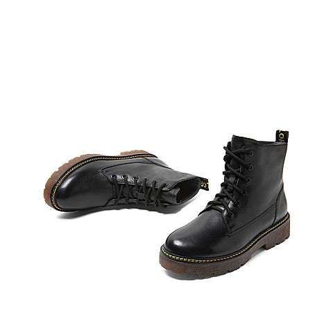 Teenmix/天美意冬新款商场同款黑毛里帅气复古马丁靴女短靴CN340DD9