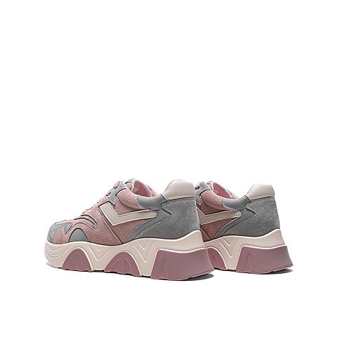 Teenmix/天美意2020春新款粉色拼色时尚厚底老爹鞋猪皮革/纺织品/人造革女旅游鞋9898DAM0