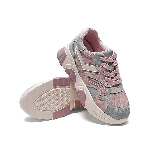 Teenmix/天美意2020春新款粉色拼色时尚厚底老爹鞋猪皮革/纺织品/人造革女旅游鞋9898DAM0