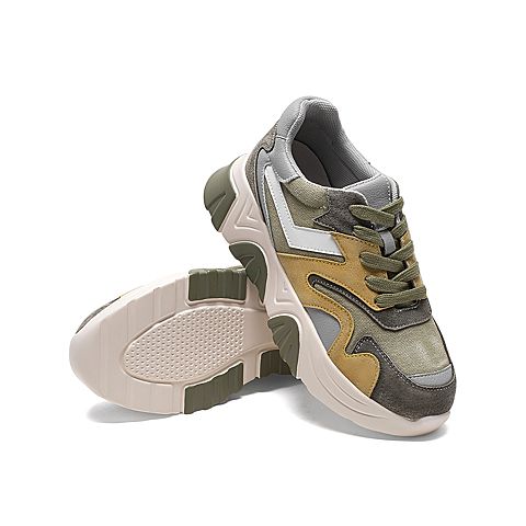 Teenmix/天美意2020春新款绿色拼色时尚厚底老爹鞋猪皮革/纺织品/人造革女旅游鞋9898DAM0