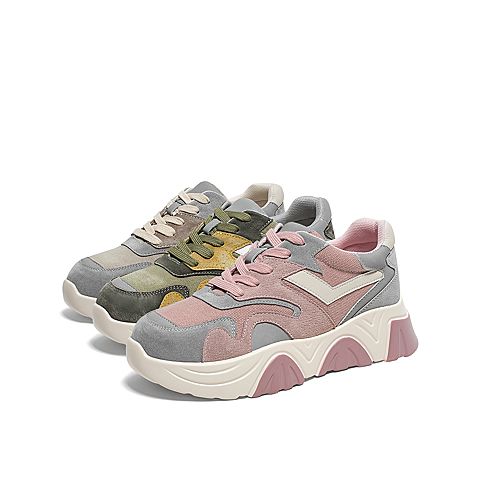 Teenmix/天美意2020春新款绿色拼色时尚厚底老爹鞋猪皮革/纺织品/人造革女旅游鞋9898DAM0